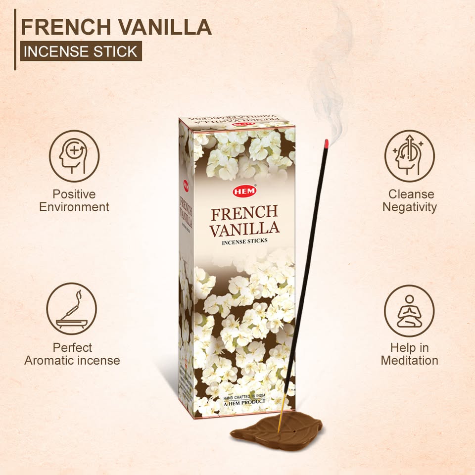 HEM French Vanilla Incense Sticks - Pack of 6 (20 Sticks Each)